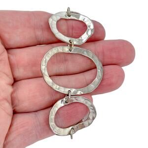 Estate Sterling Silver 925 Wide Hammered Loop Bracelet 7"